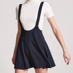 Navy Pinstripe Suspender Skirt